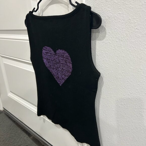 TSP Womens Black Sleeveless Knit Top Purple Glitter Heart Design Size Large Tren - Picture 3 of 9